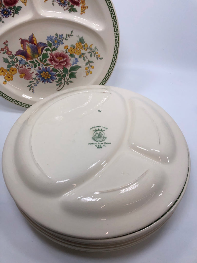8 VTG FLEURS DE MONTCLAIR DIVIDED DINNER PLATES *MINOR CRAZING.