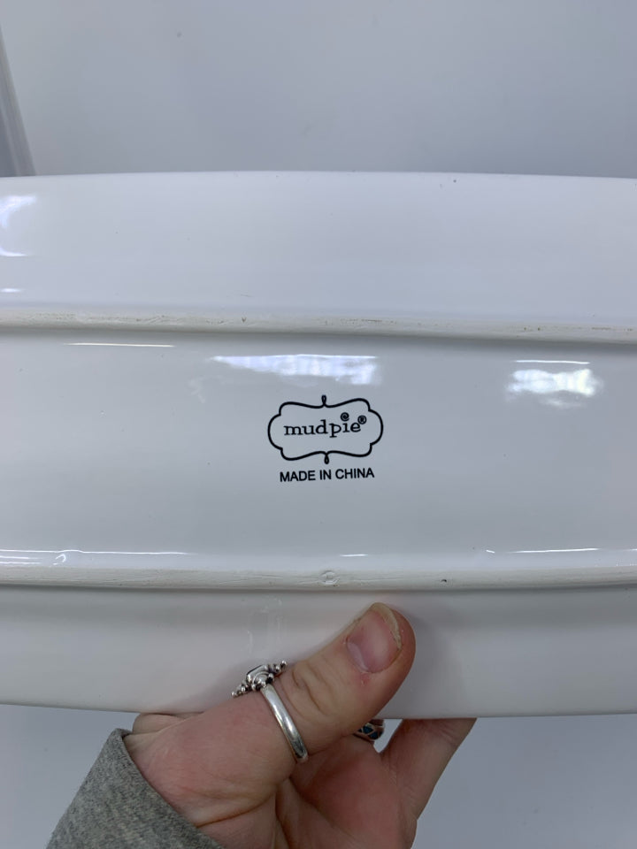 LONG WHITE RECTANGLE TRAY W/ CELEBRATE CARVED INTO.