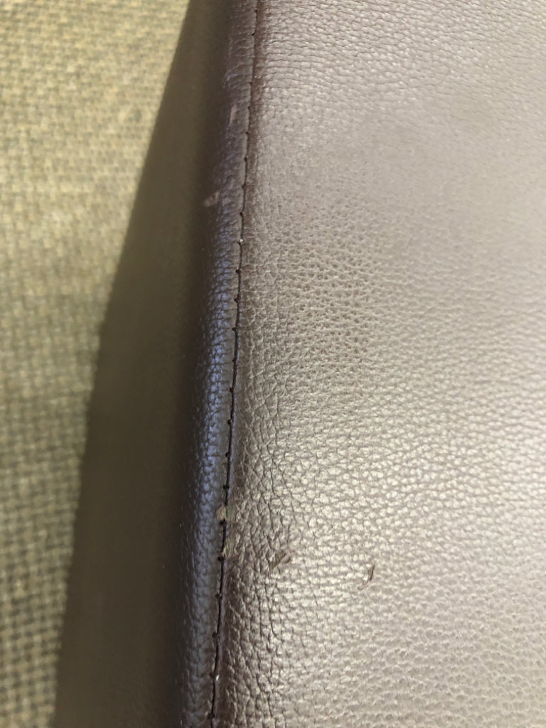 BROWN FAUX LEATHER STORAGE CUBE.