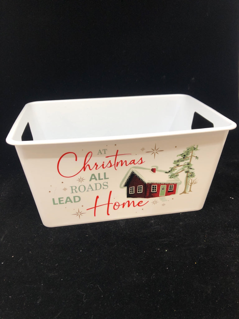 WHITE PLASTIC STORAGE BIN "AT CHRISTMAS".