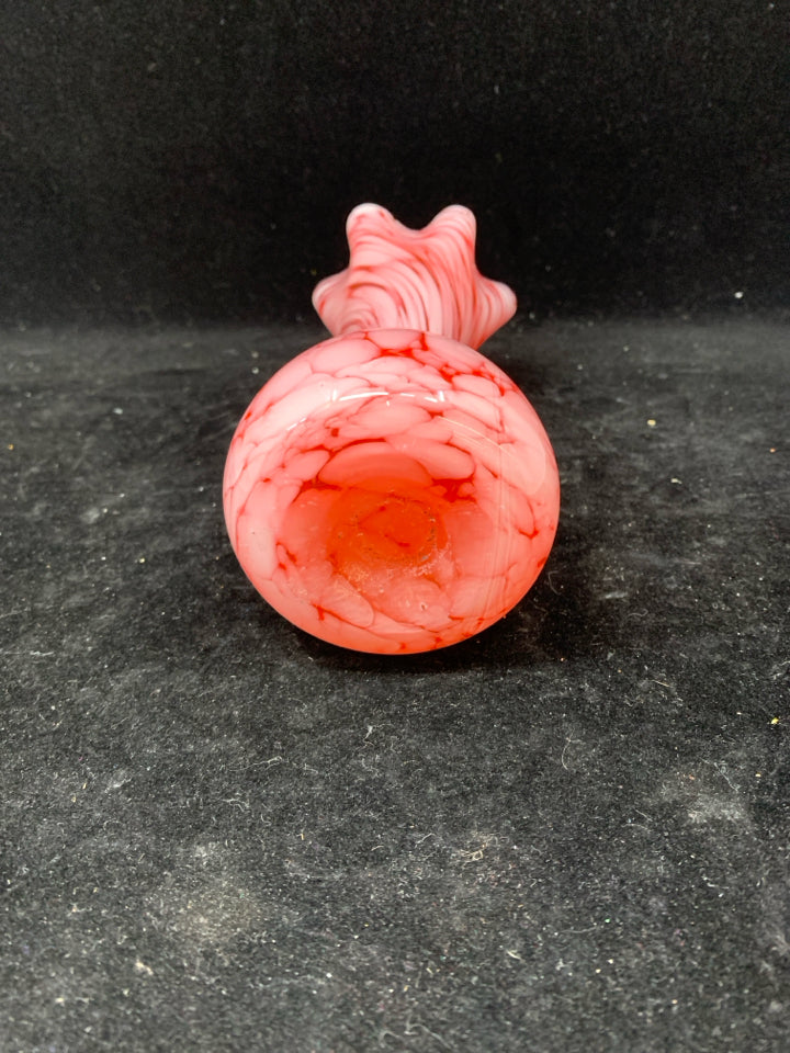 PALE RED SWIRL VASE W STAR SHAPED NECK.