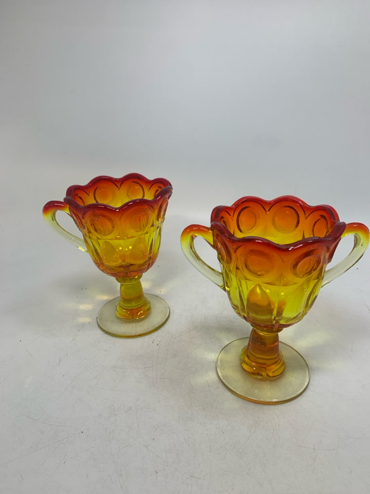 VTG 2 PC FOOTED AMBERINA SUGAR/CREAMER W/ SCALLOP EDGE.