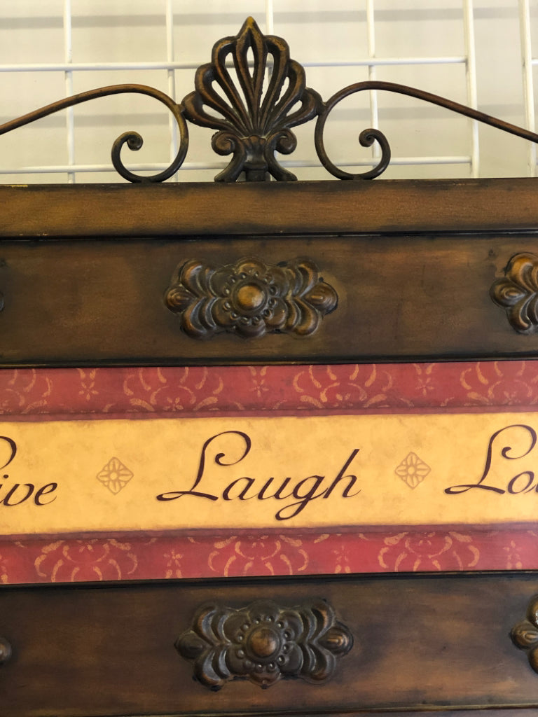 LIVE LAUGH SCROLL DARK WALL HANGING.