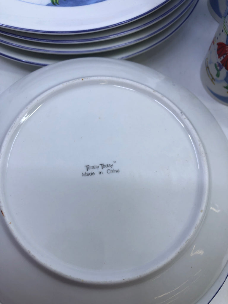 16PC SNOWMAN DISH SET- 4 MUGS, 4 BOWLS, 4 DINNER PLATES, 4 LUNCH PLATES.
