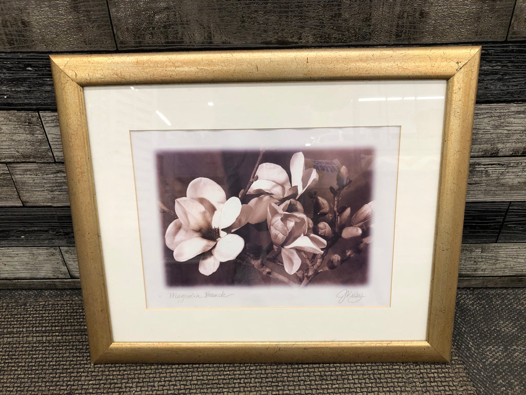 MAGNOLIA BRANCH SIGNED FRAMED ART.
