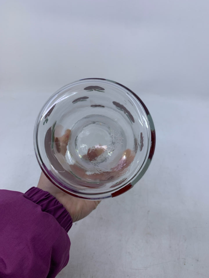 CLEAR GLASS CANISTER W/ PRINTED CHECKERED APPLES.
