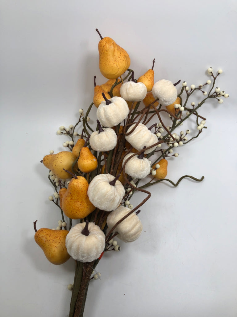 FAUX PUMPKIN AND PEAR VASE BOUQUET.