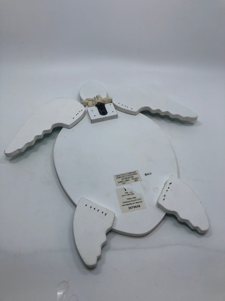 WOODEN SEA TURTLE W/BLUE FINS.