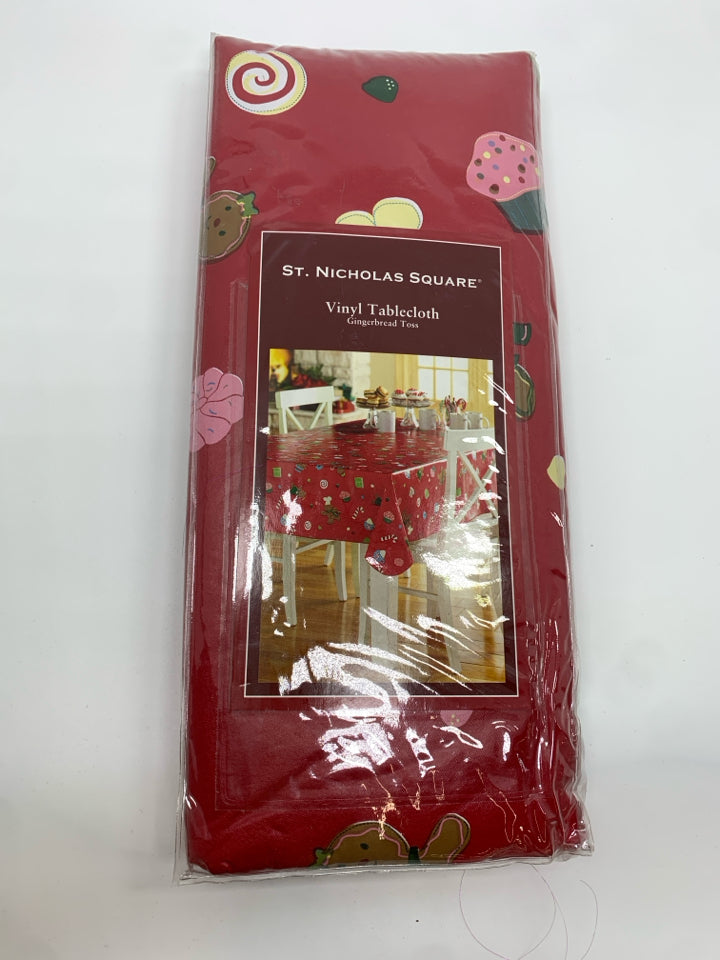 NIP GINGERBREAD TOSS VINYL TABLECLOTH.