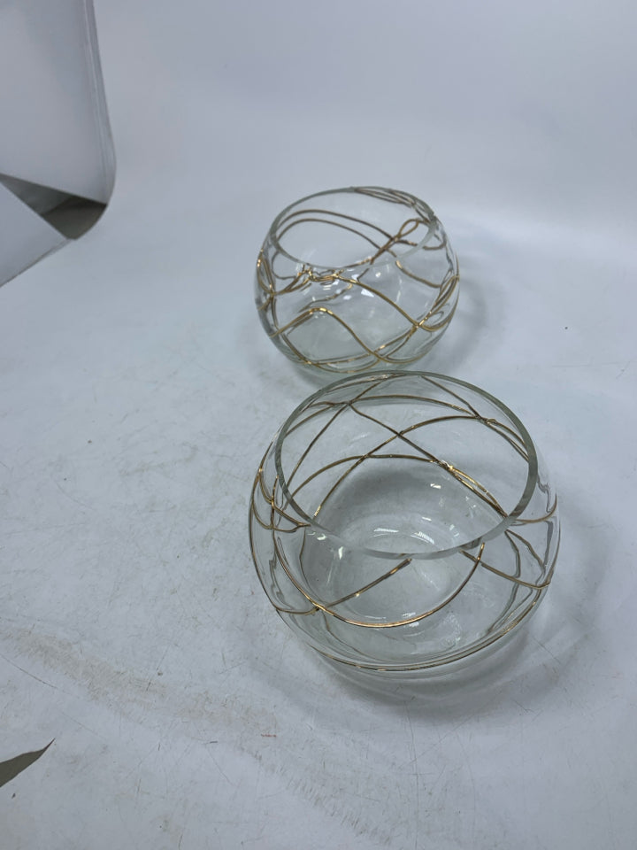 2 CLEAR GLASS CRYSTAL CIRCLE CANDLE HOLDERS W/ GOOD FUSED LINES.