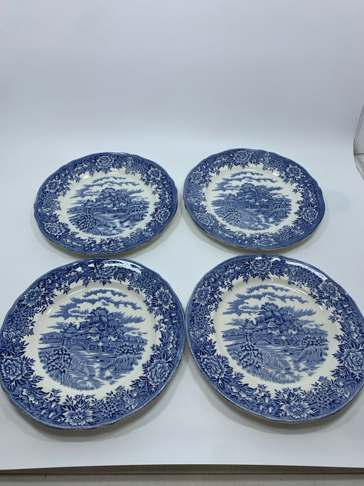 4 VTG ENGLISH VILLAGE BLUE SALAD PLATES.