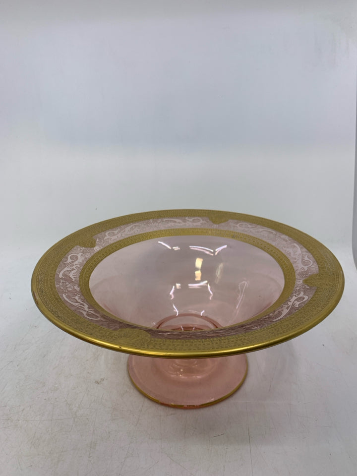 VTG PINK/ GOLD FOOTED CENTERPIECE BOWL.