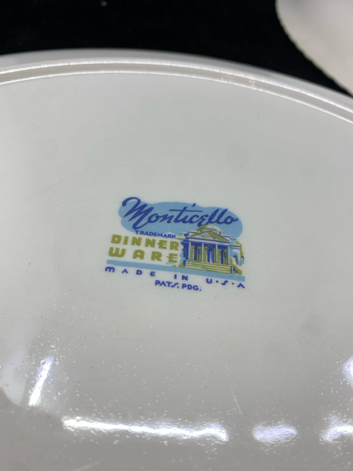 3PC CREAM W/PINK FLOWERS SERVING SET.