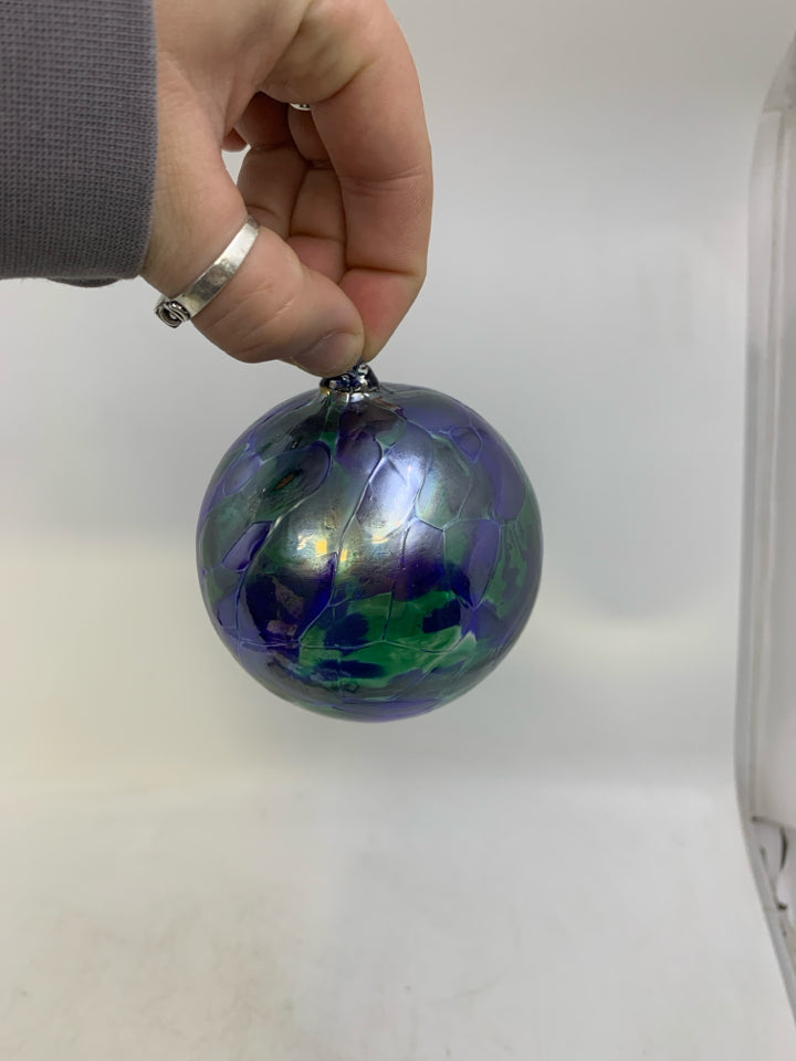 NIB GREEN/BLUE GLASS SPHERE MADE IN POLAND.