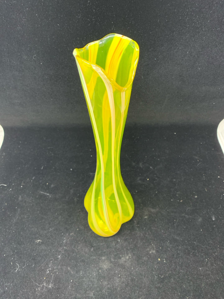 YELLOW STRIPED NARROW NECK VASE.