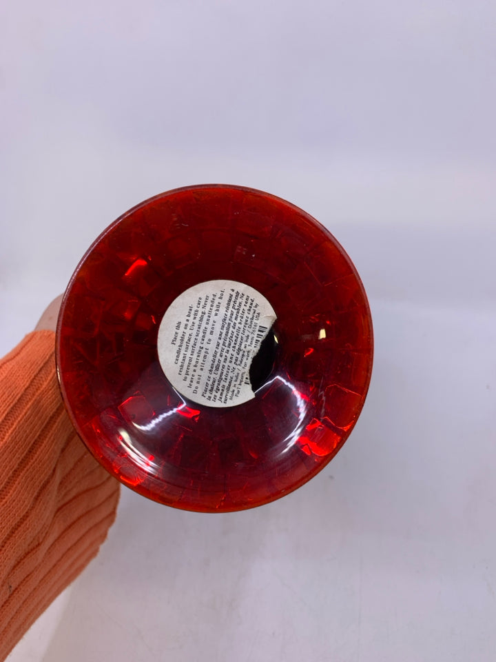 FOOTED MOSAIC RED/ORANGE GLASS PILLAR.