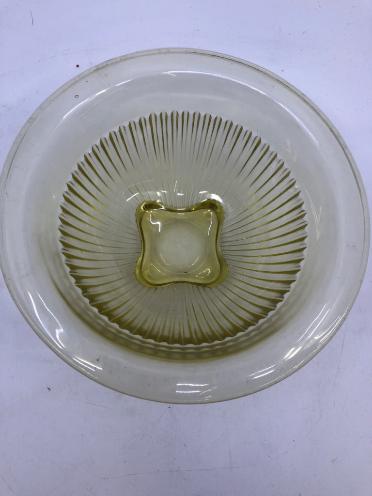 3 VTG YELLOW RIBBED GLASS NESTING BOWLS.