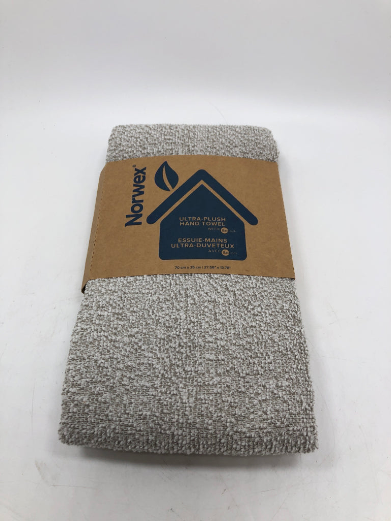 NIP NORWEX GRAY ULTRA-PLUSH HAND TOWEL.