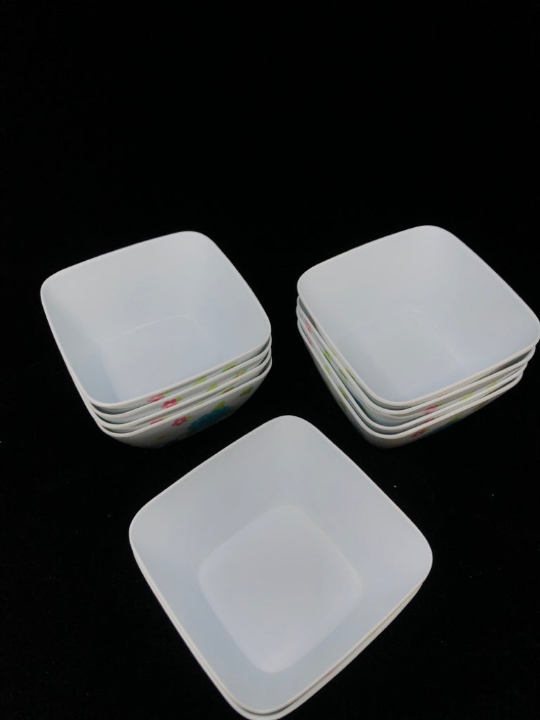 10PC BLUE FLOWER SQUARE BOWLS.