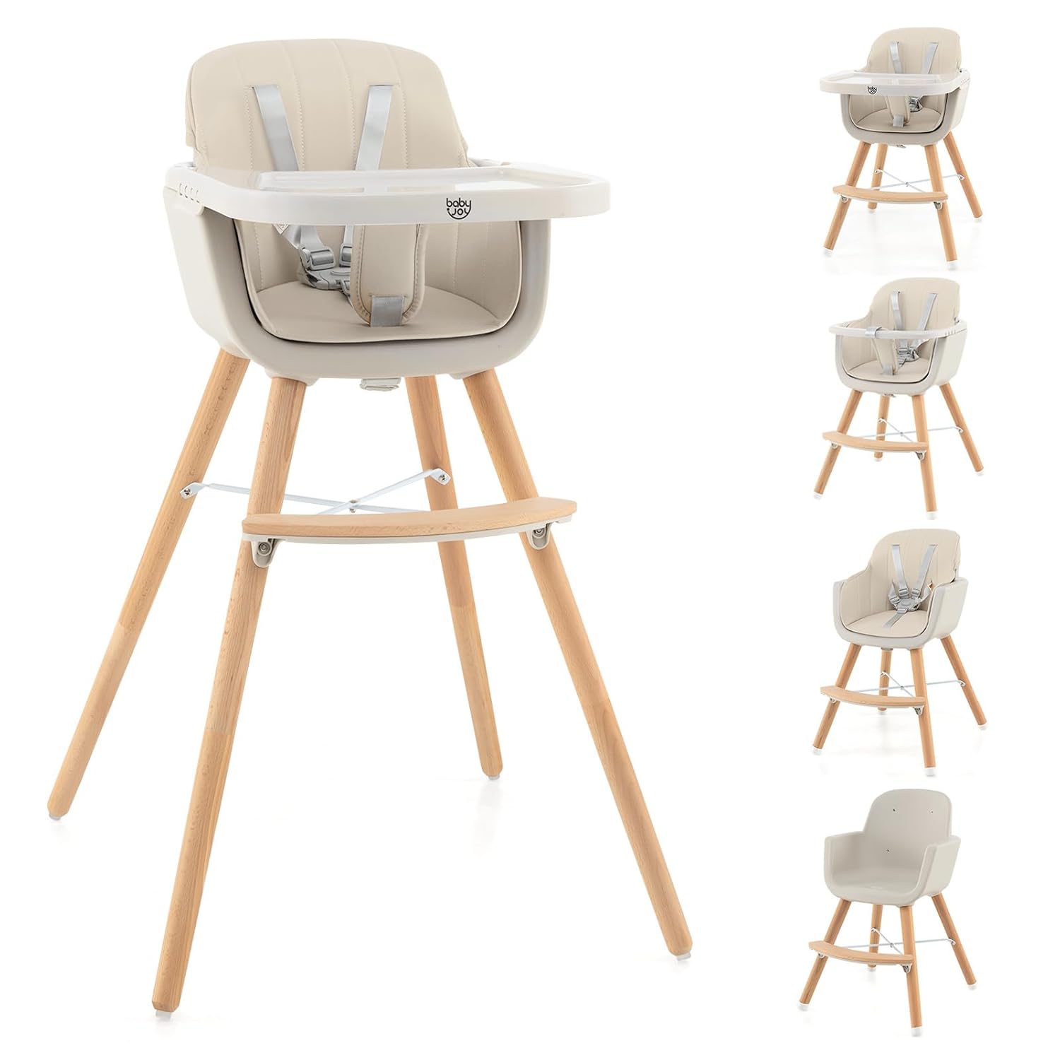 NWT BABY JOY Convertible Baby High Chair, 3 in 1 Wooden Highchair/Booster/Chair