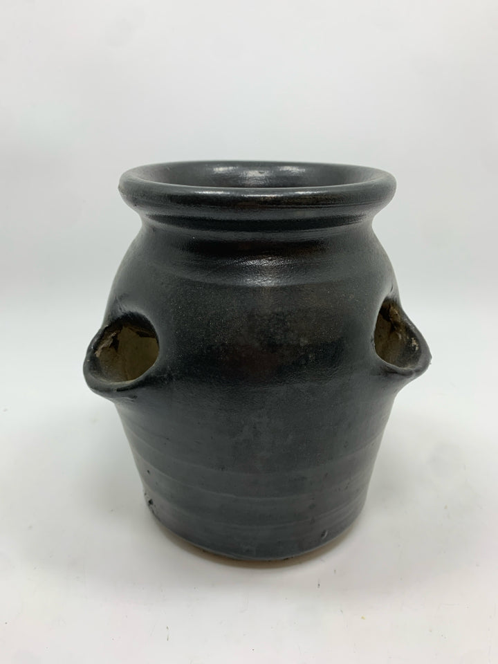 BLACK TERRA COTTA STRAWBERRY PLANTER.