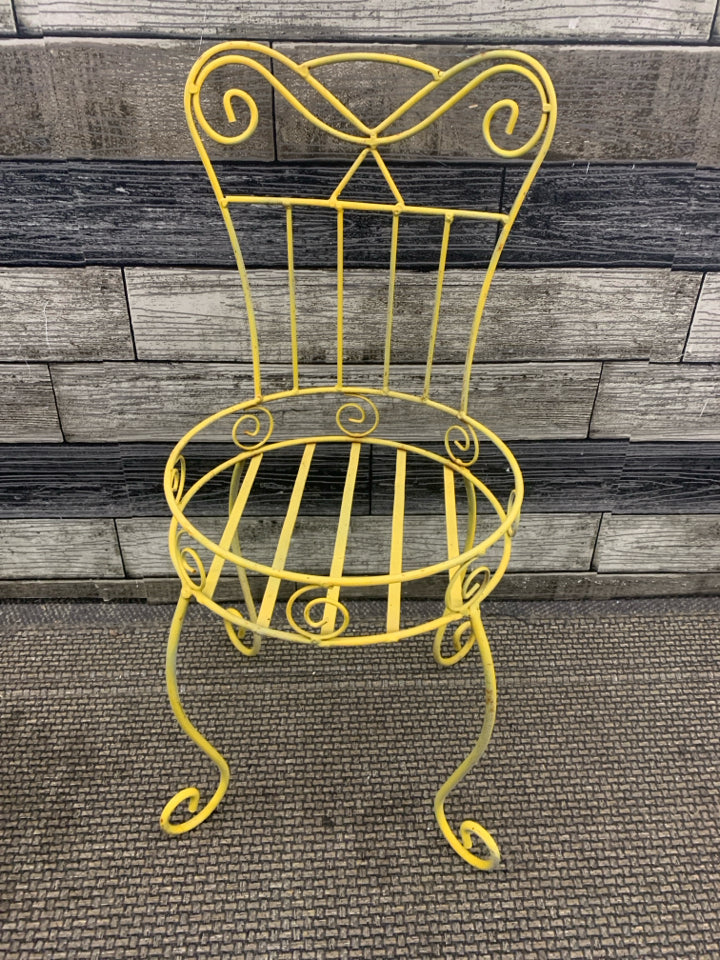 YELLOW METAL CHAIR PLANT STAND.