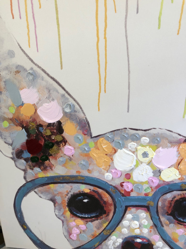 FRENCHIE WEARING GLASSES DOT PAINTING CANVAS.