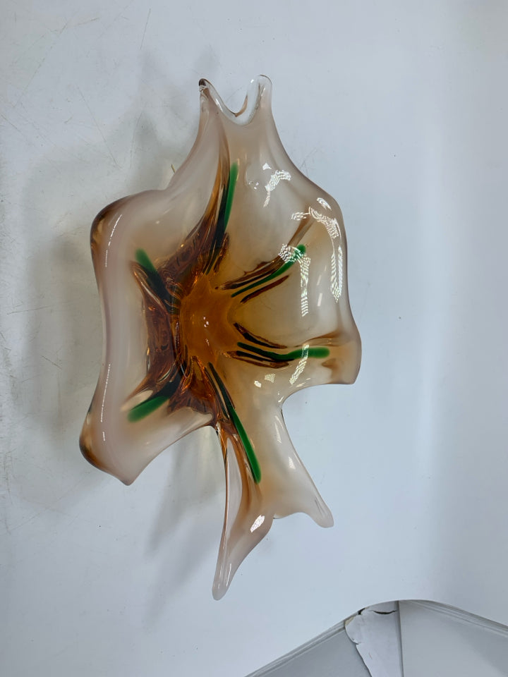 BLOWN GLASS FISH BOWL ORANGE/GREEN.
