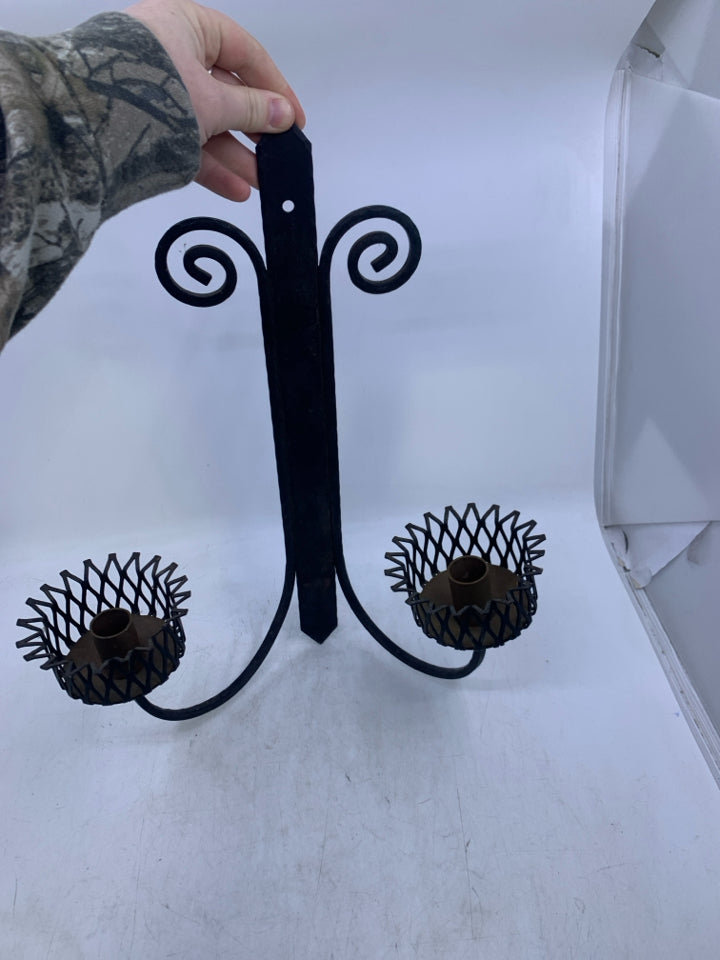HEAVY METAL 2 SLOT TAPERED CANDLE HOLDER WALL HANGING RUSTIC.
