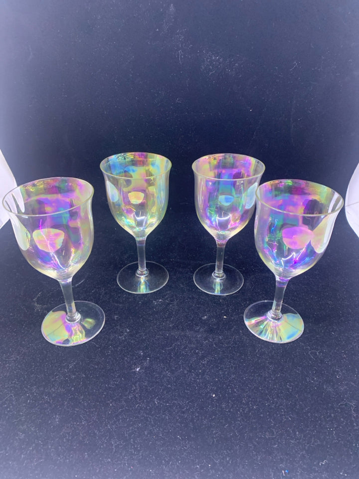 4 IRIDESCENT WINE GLASSES.