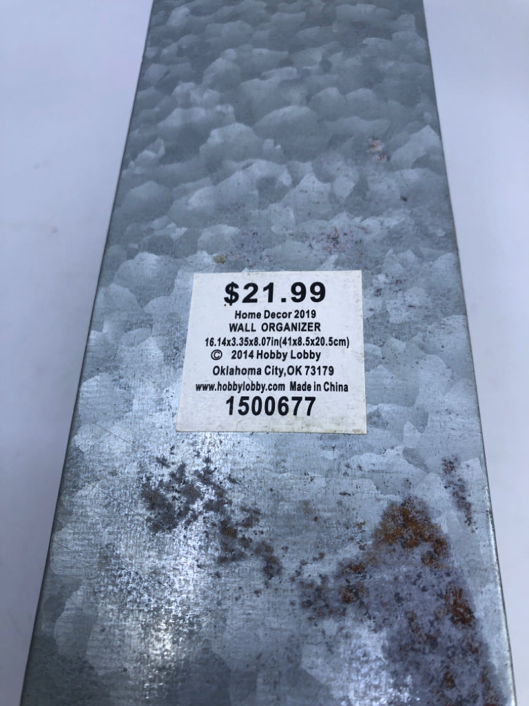 GALVANIZED METAL CADDY WALL HANGING.