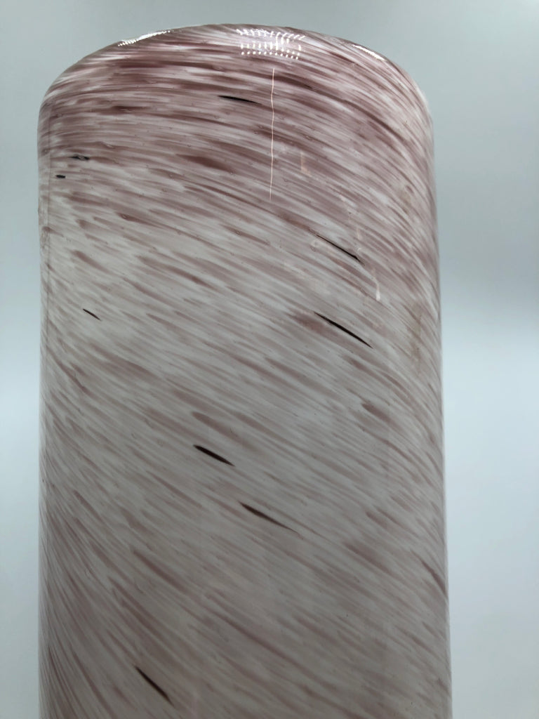 LG PINK SWIRL GLASS VASE.