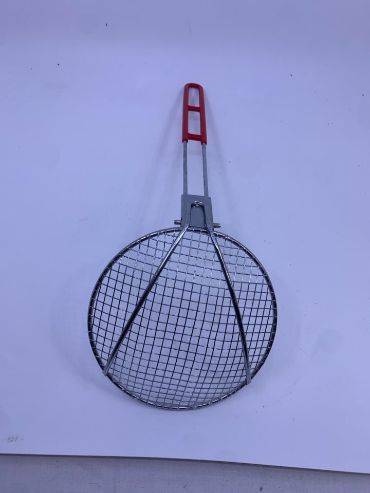 METAL STRAINER W RED HANDLES.
