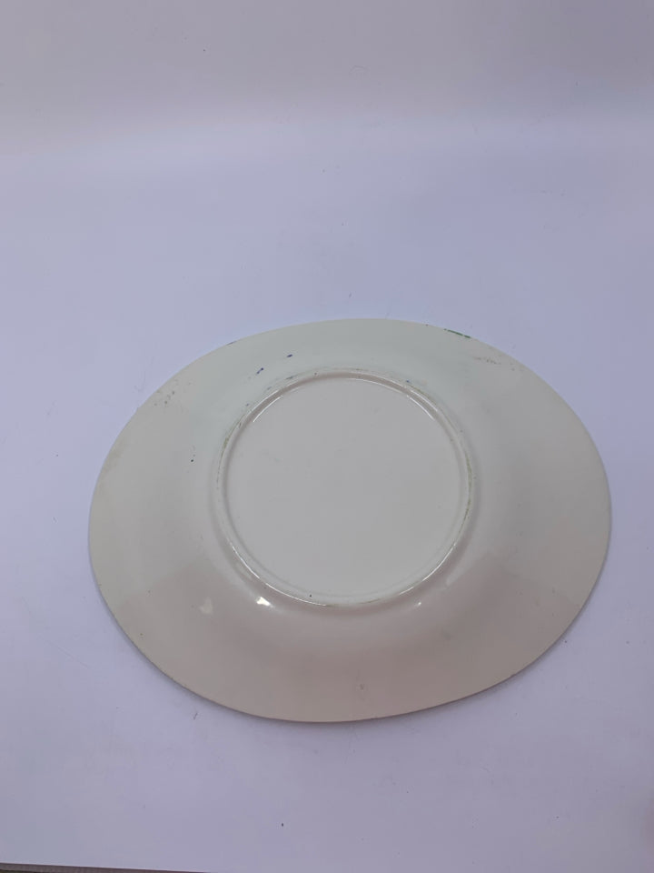 VTG IVORY PLATTER W/ YELLOW/RED/BLUE FLOWERS W/ BEADED EDGE.