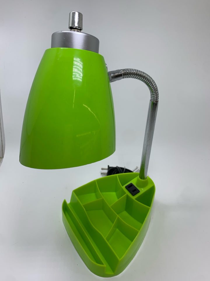 LIME GREEN DESK LAMP W/ORGANIZATION.