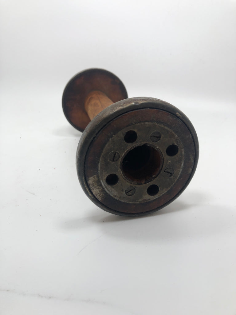 VTG RED WOODEN INDUSTRIAL YARN SPINDLE.