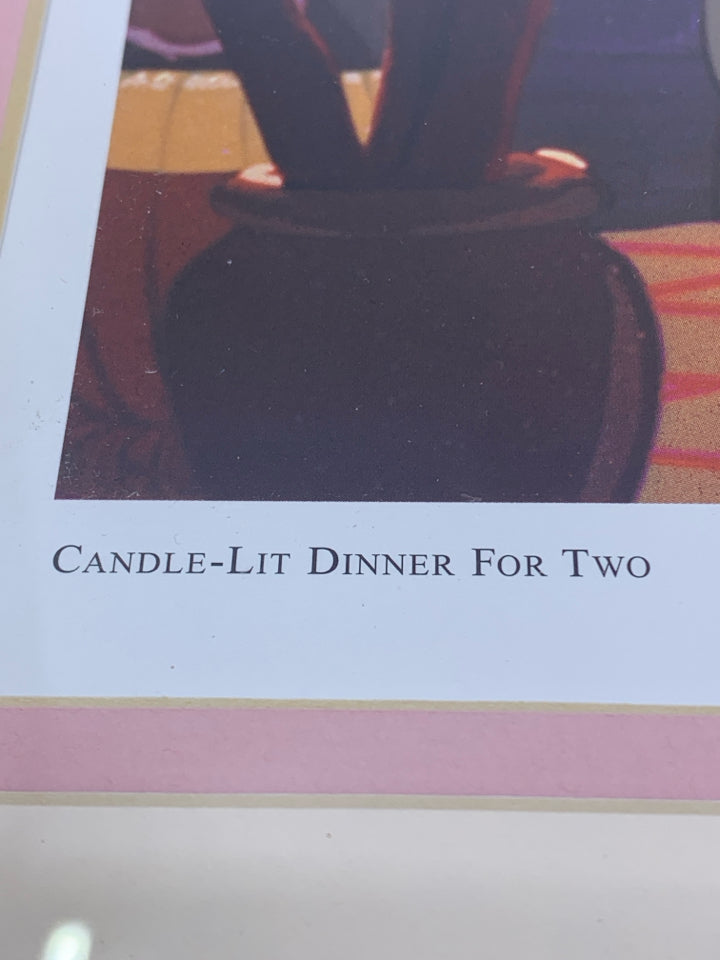 CANDLE-LIT DINNER FOR 2-LADY AND THE TRAMP FRAMED PRINT.