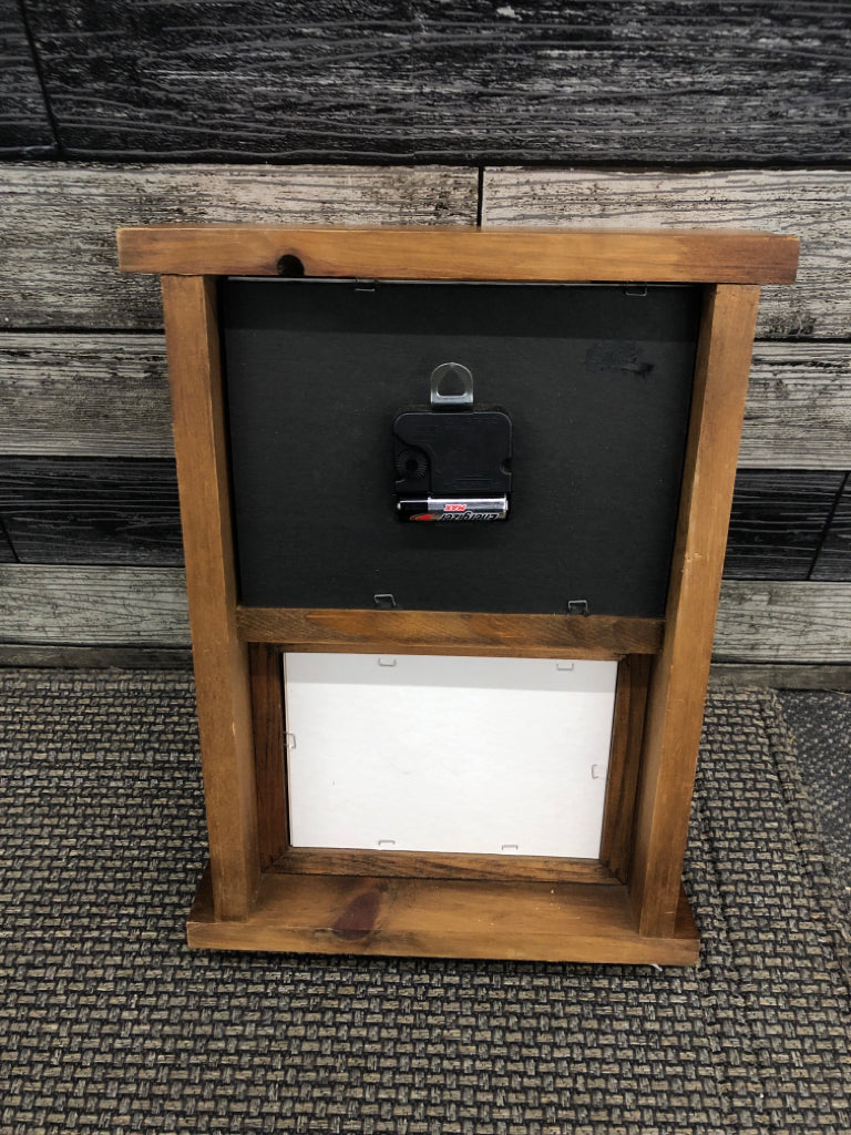 PRIMITIVE WOOD CLOCK W/FARM SCENE.