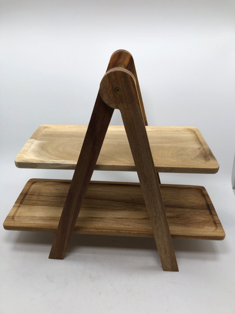 3PC WOOD TIERED APP TRAY.