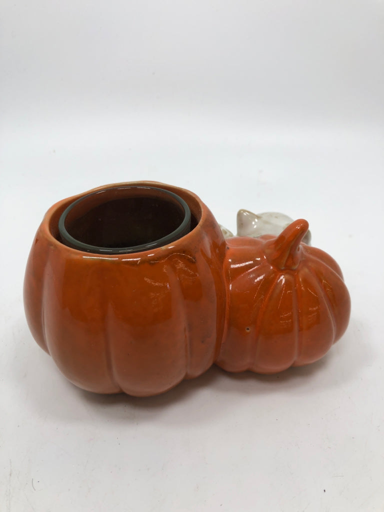 VOTIVE CANDLE HOLDER BONEY BUNCH PUMPKIN & SKELETON CAT -YANKEE CANDLE.