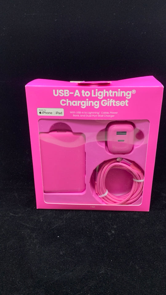 NIB PINK USB-A CHARGING GIFT SET.