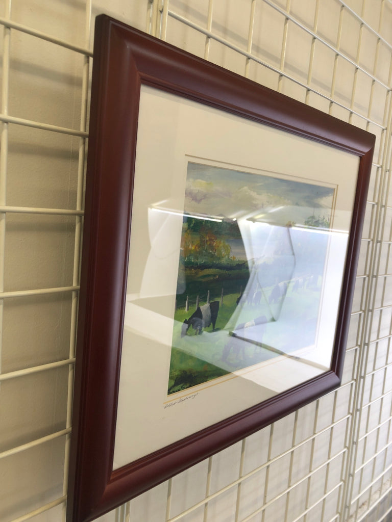 COWS IN FIELD FRAMED ART- SIGNED.