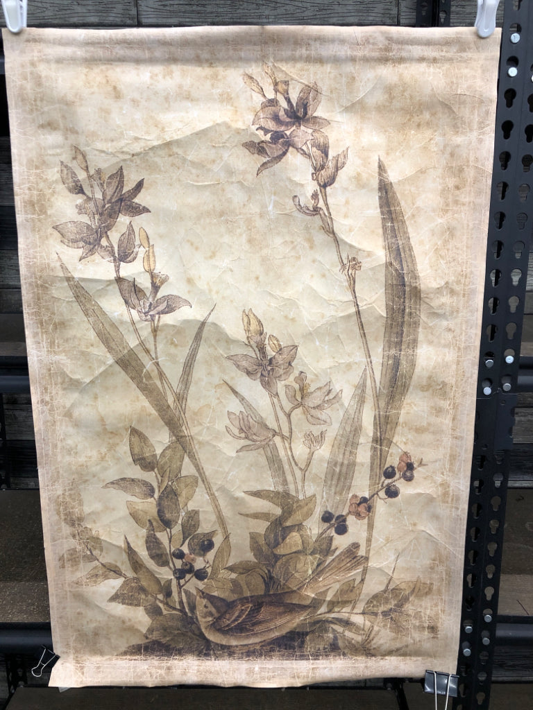 WILDFLOWERS W/BERRIES AND BIRD PAPER ART PRINT.
