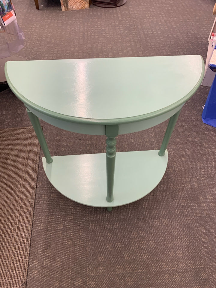 TEAL PAINTED HALF MOON TABLE.