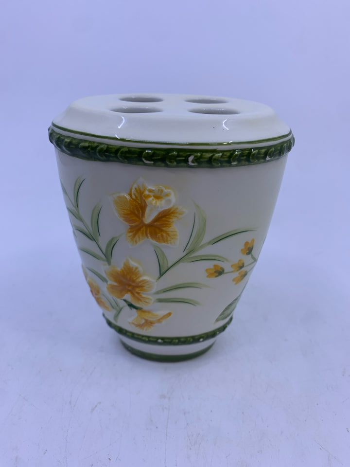 4 TROPICAL FLORAL BATHROOM SET- SOAP DISPENSER, SOAP DISH, TOOTHBRUSH HOLDER, SM
