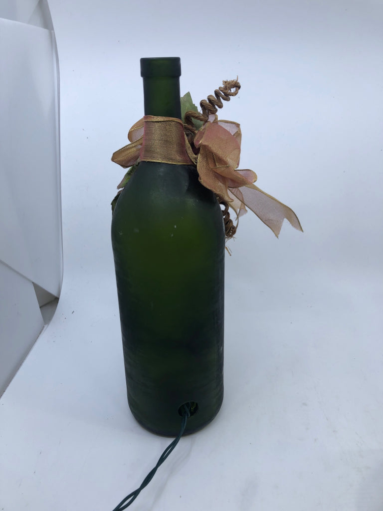 GREEN FROSTED LIGHT UP WINE BOTTLE.