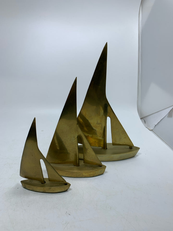 3 VTG BRASS SAIL BOAT SCULPTURES.