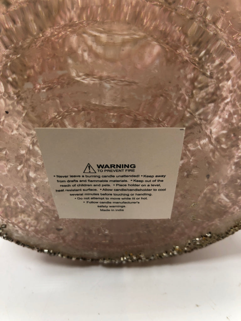 2 PINK GLITTER PILLAR CANDLE HOLDERS.