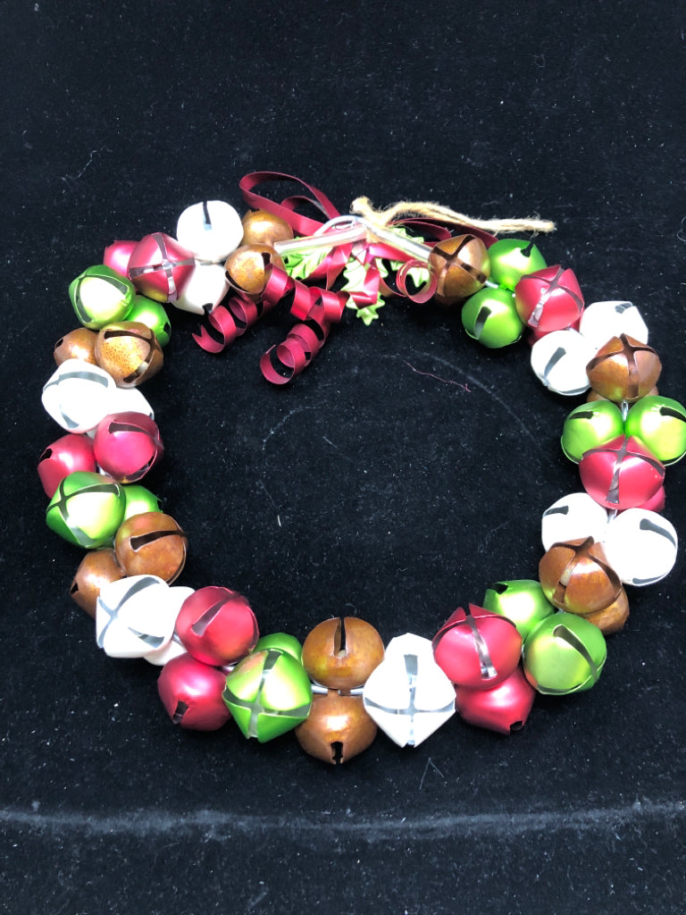 COLORFUL METAL CHRISTMAS BELLS WREATH.