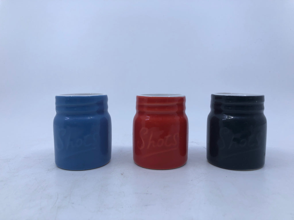 3 MASON JAR SHOT GLASSES.
